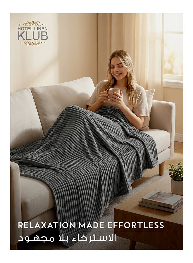 Hotel Linen Klub Ultra-Soft Microfleece Blanket Single (150x200 cm) – Lightweight 300GSM Throw Blanket with Stripe Pattern, Warm and Breathable for Year-Round Use, Grey - Image 3
